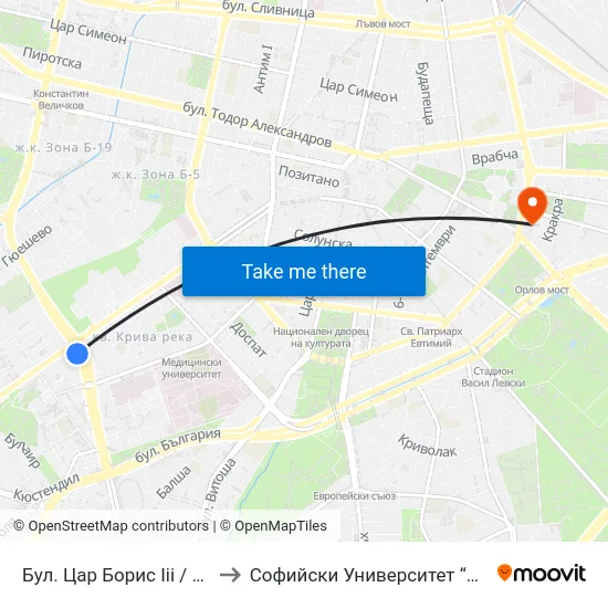 Бул. Цар Борис Ііі / Boris III Blvd. (0393) to Софийски Университет “Св. Климент Охридски"" map