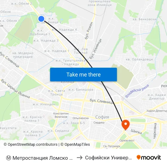 Ⓜ️ Метростанция Ломско Шосе / Lomsko Shose Metro Station (2660) to Софийски Университет “Св. Климент Охридски"" map