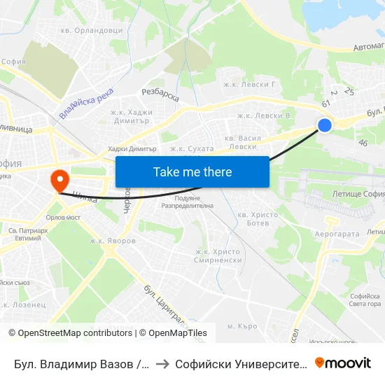 Бул. Владимир Вазов / Vladimir Vazov Blvd. (1580) to Софийски Университет “Св. Климент Охридски"" map