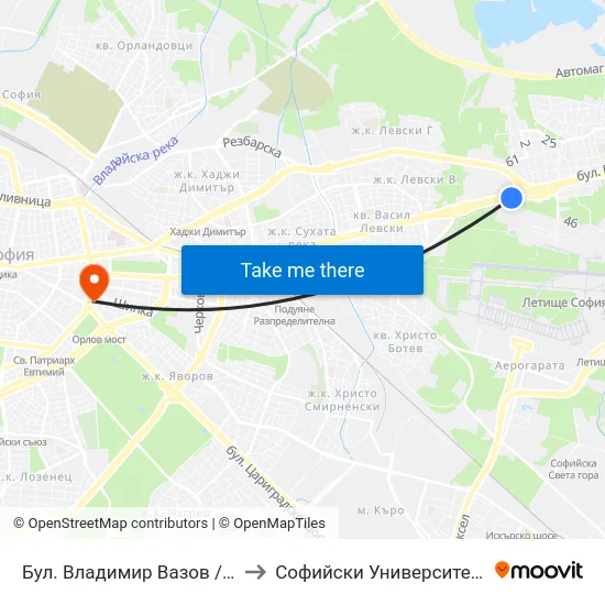 Бул. Владимир Вазов / Vladimir Vazov Blvd. (1583) to Софийски Университет “Св. Климент Охридски"" map