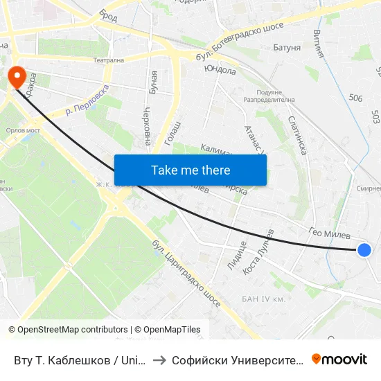 Вту Т. Каблешков / University Of Transport (2014) to Софийски Университет “Св. Климент Охридски"" map