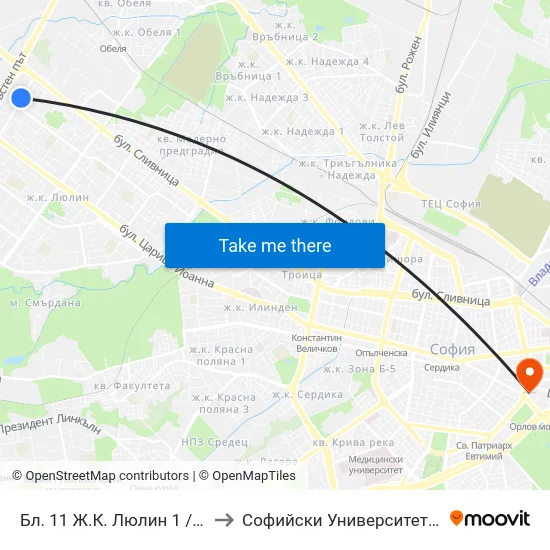 Бл. 11 Ж.К. Люлин 1 / Bl. 11, Lyulin 1 Qr. (1391) to Софийски Университет “Св. Климент Охридски"" map