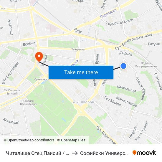 Читалище Отец Паисий / Otets Paisiy Community Centre (2367) to Софийски Университет “Св. Климент Охридски"" map