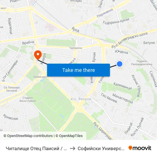 Читалище Отец Паисий / Otets Paisiy Community Centre (2367) to Софийски Университет “Св. Климент Охридски"" map