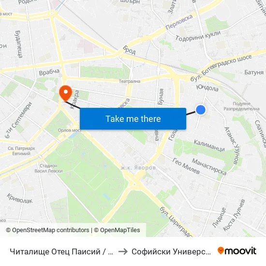 Читалище Отец Паисий / Otets Paisiy Community Centre (2368) to Софийски Университет “Св. Климент Охридски"" map
