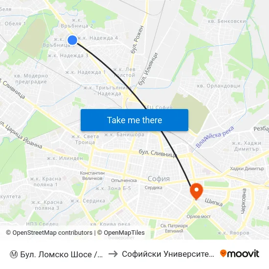 Ⓜ️ Бул. Ломско Шосе / Lomsko Shose Blvd. (6215) to Софийски Университет “Св. Климент Охридски"" map