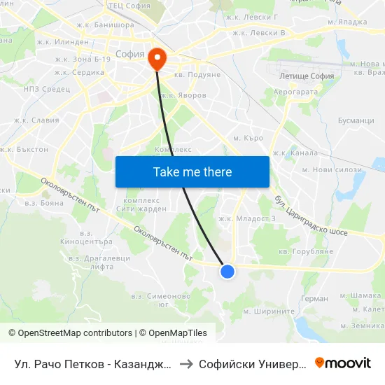 Ул. Рачо Петков - Казанджията / Racho Petkov Kazandzhiyata St. (2651) to Софийски Университет “Св. Климент Охридски"" map