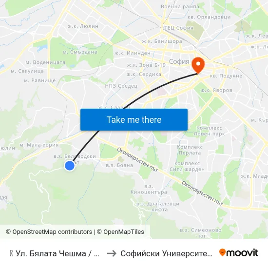 👋 Ул. Бялата Чешма / Byalata Cheshma St. (1839) to Софийски Университет “Св. Климент Охридски"" map