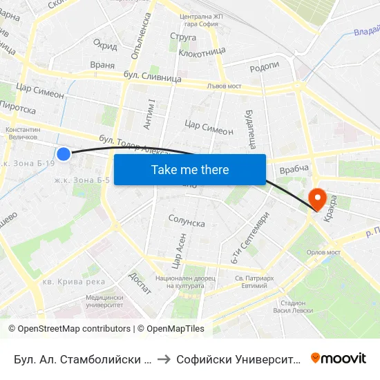 Бул. Ал. Стамболийски / Al. Stamboliyski Blvd. (0280) to Софийски Университет “Св. Климент Охридски"" map