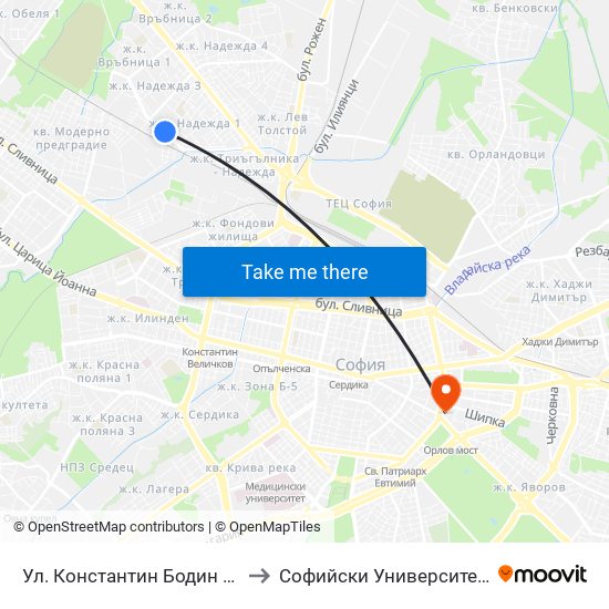 Ул. Константин Бодин / Konstantin Bodin St. (2004) to Софийски Университет “Св. Климент Охридски"" map