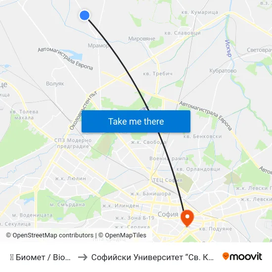 👋 Биомет / Biomet (0117) to Софийски Университет “Св. Климент Охридски"" map