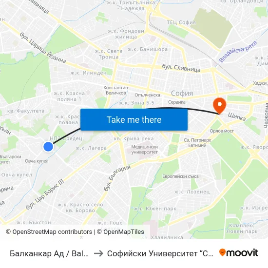 Балканкар Ад / Balkancar Jsc (0564) to Софийски Университет “Св. Климент Охридски"" map