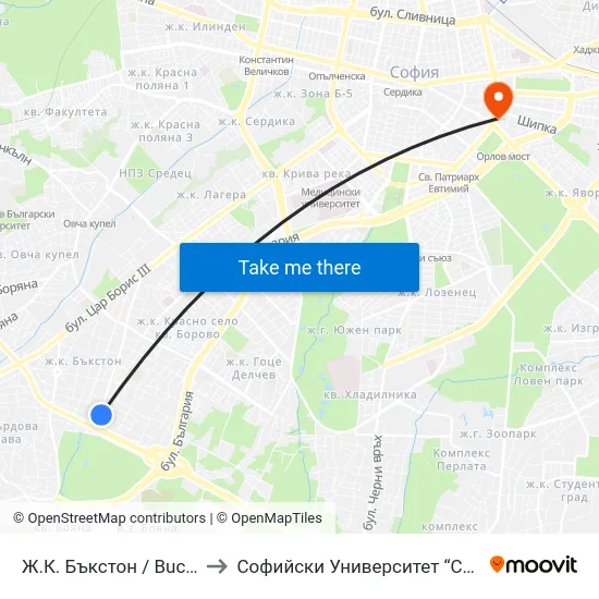 Ж.К. Бъкстон / Buckstone Qr. (0587) to Софийски Университет “Св. Климент Охридски"" map