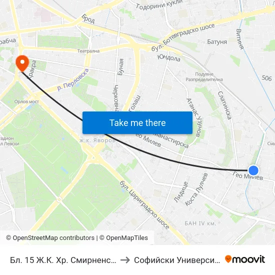 Бл. 15 Ж.К. Хр. Смирненски / Bl. 15, Hr. Smirnenski Qr. (0139) to Софийски Университет “Св. Климент Охридски"" map