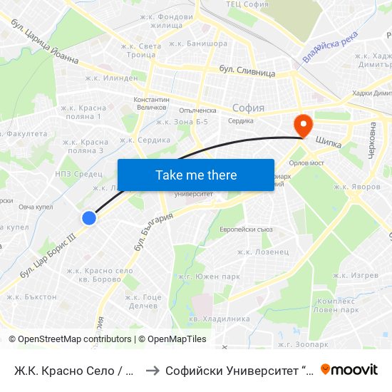 Ж.К. Красно Село / Krasno Selo Qr. (0641) to Софийски Университет “Св. Климент Охридски"" map