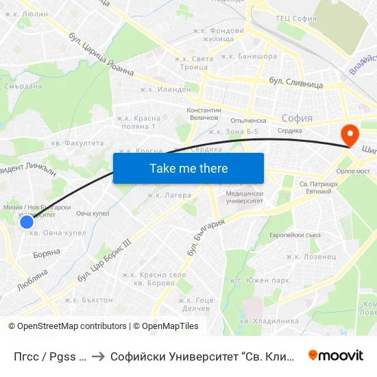 Пгсс / Pgss (1567) to Софийски Университет “Св. Климент Охридски"" map
