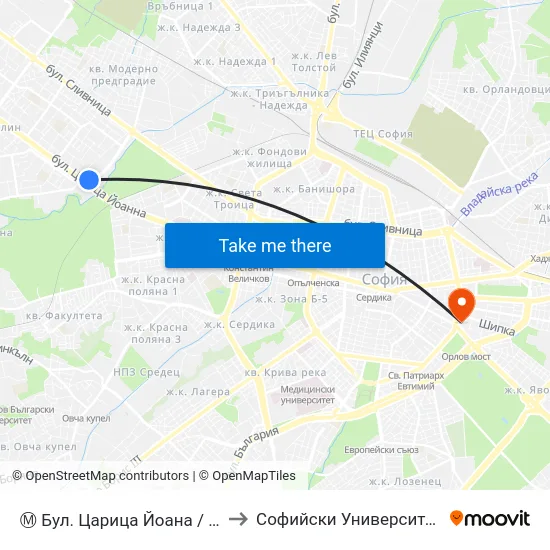 Ⓜ️ Бул. Царица Йоана / Tsaritsa Giovanna Blvd. (2419) to Софийски Университет “Св. Климент Охридски"" map