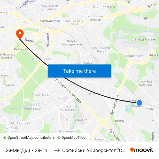 28-Ми Дкц / 28-Th Polyclinic (0027) to Софийски Университет “Св. Климент Охридски"" map