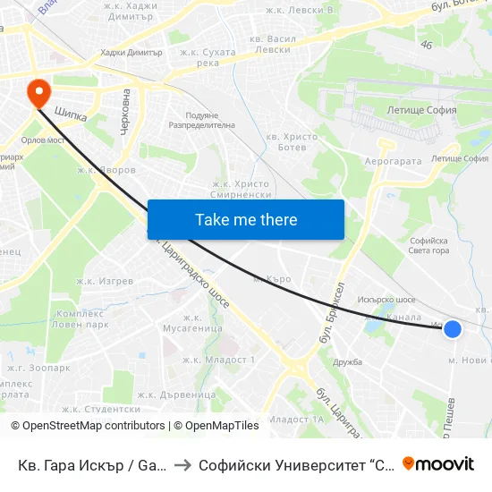 Кв. Гара Искър / Gara Iskar Qr. (0036) to Софийски Университет “Св. Климент Охридски"" map