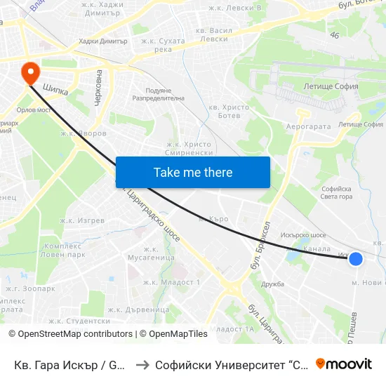 Кв. Гара Искър / Gara Iskar Qr. (0035) to Софийски Университет “Св. Климент Охридски"" map