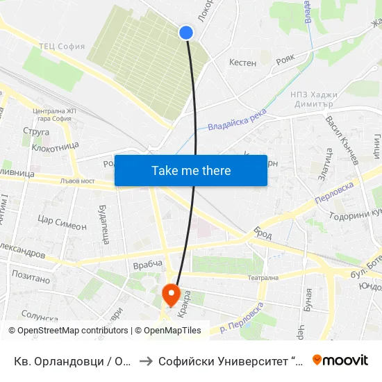 Кв. Орландовци / Orlandovtsi Qr. (0883) to Софийски Университет “Св. Климент Охридски"" map
