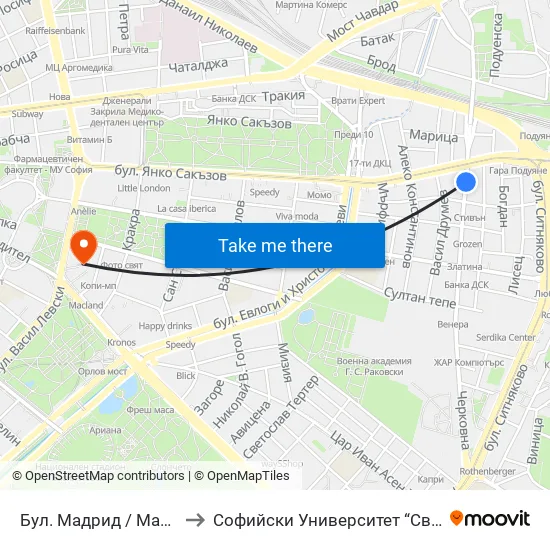 Бул. Мадрид / Madrid Blvd. (0338) to Софийски Университет “Св. Климент Охридски"" map