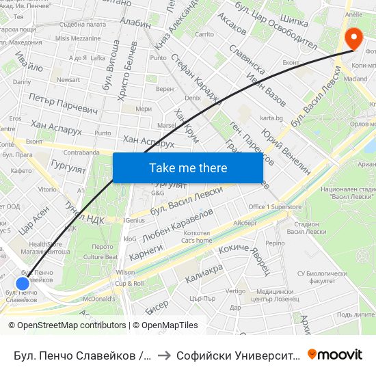 Бул. Пенчо Славейков / Pencho Slaveykov Blvd. (0356) to Софийски Университет “Св. Климент Охридски"" map