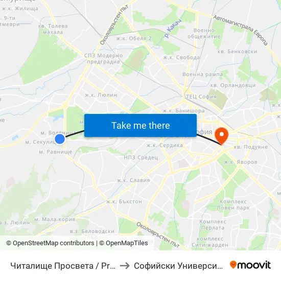 Читалище Просвета / Prosveta Community Centre (0942) to Софийски Университет “Св. Климент Охридски"" map