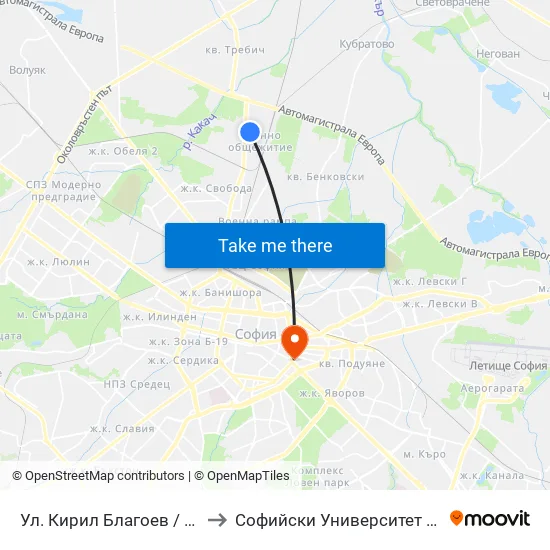 Ул. Кирил Благоев / Kiril Blagoev St. (1987) to Софийски Университет “Св. Климент Охридски"" map