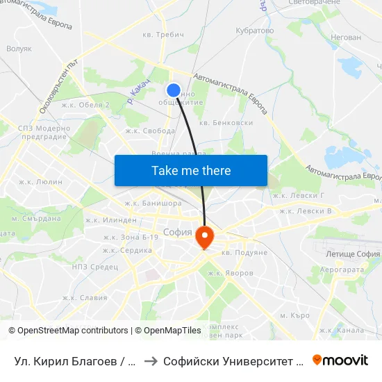 Ул. Кирил Благоев / Kiril Blagoev St. (1988) to Софийски Университет “Св. Климент Охридски"" map