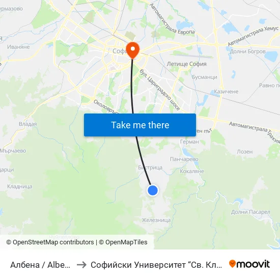 Албена / Albena (0071) to Софийски Университет “Св. Климент Охридски"" map