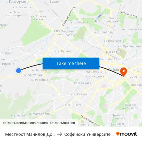 Местност Манилов Дол / Manilov Dol Area (0917) to Софийски Университет “Св. Климент Охридски"" map