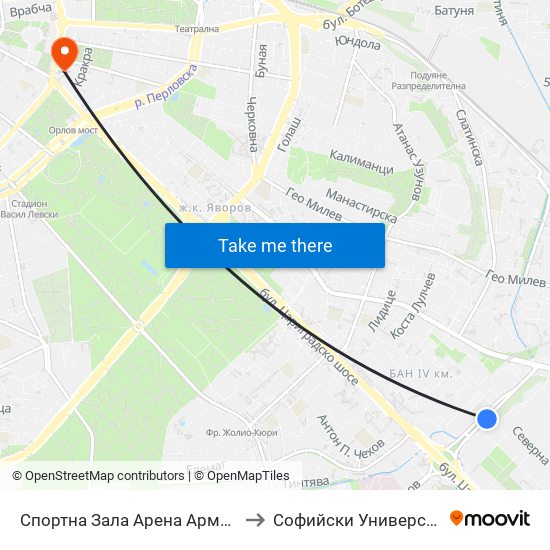 Спортна Зала Арена Армеец / Arena Armeets Sports Hall (2615) to Софийски Университет “Св. Климент Охридски"" map