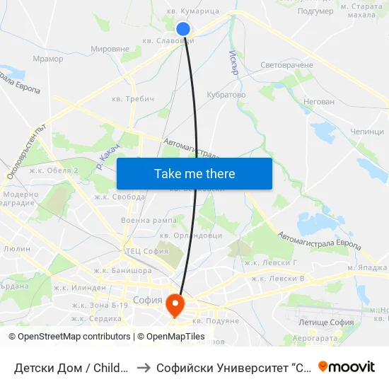 👋 Детски Дом / Children’S Home (0528) to Софийски Университет “Св. Климент Охридски"" map