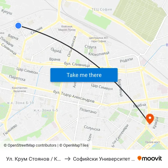 Ул. Крум Стоянов / Krum Stoyanov St. (2015) to Софийски Университет “Св. Климент Охридски"" map
