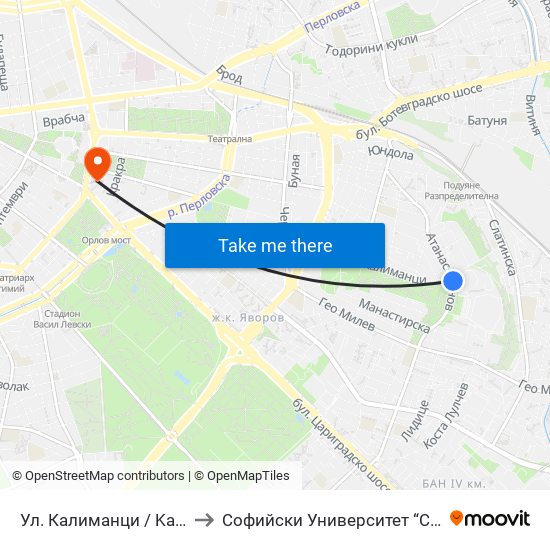 Ул. Калиманци / Kalimantsi St. (1974) to Софийски Университет “Св. Климент Охридски"" map