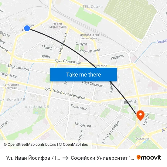 Ул. Иван Йосифов / Ivan Yosifov St. (1950) to Софийски Университет “Св. Климент Охридски"" map