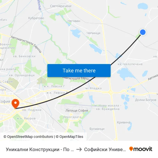 Уникални Конструкции - По Желание / Unikalni Konstruktsii - on Demand (2264) to Софийски Университет “Св. Климент Охридски"" map