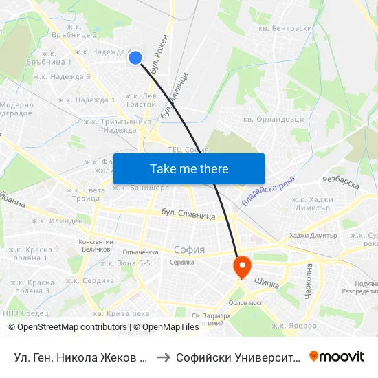 Ул. Ген. Никола Жеков / Gen. Nikola Zhekov St. (2574) to Софийски Университет “Св. Климент Охридски"" map