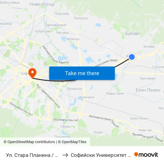 Ул. Стара Планина / Stara Planina St. (2184) to Софийски Университет “Св. Климент Охридски"" map