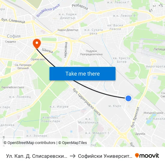Ул. Кап. Д. Списаревски / Capt. S. Spisarevski St. (1979) to Софийски Университет “Св. Климент Охридски"" map