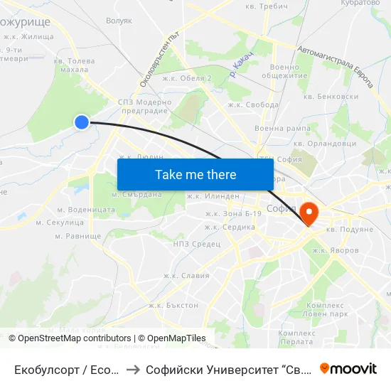 👋 Екобулсорт / Ecobulsort (2520) to Софийски Университет “Св. Климент Охридски"" map