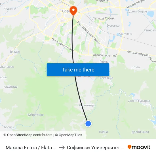 Махала Елата / Elata Neighbourhood (0563) to Софийски Университет “Св. Климент Охридски"" map