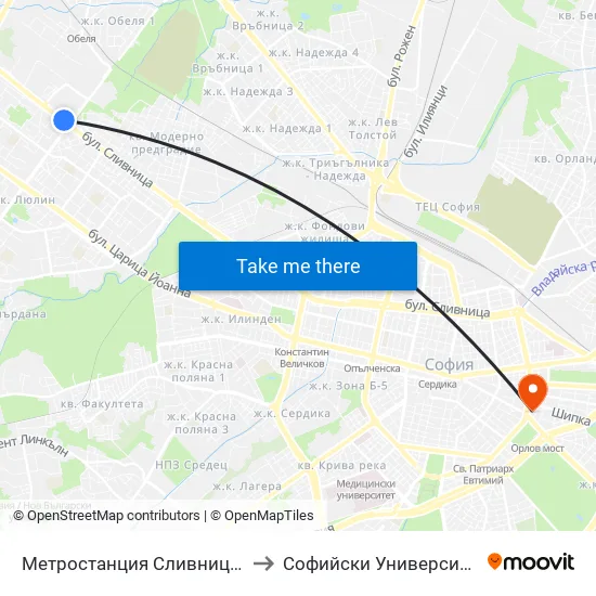 Ⓜ️ Метростанция Сливница / Slivnitsa Metro Station (1059) to Софийски Университет “Св. Климент Охридски"" map