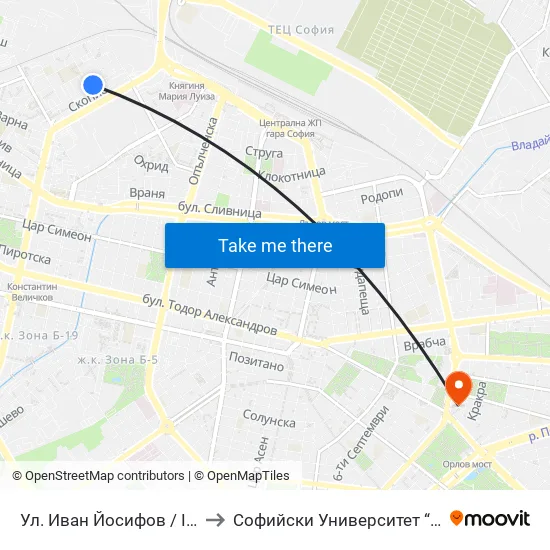 Ул. Иван Йосифов / Ivan Yosifov St. (1951) to Софийски Университет “Св. Климент Охридски"" map