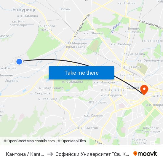 Кантона / Kantona (0789) to Софийски Университет “Св. Климент Охридски"" map