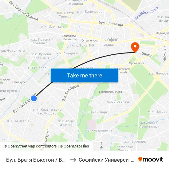 Бул. Братя Бъкстон / Buckstone Brothers Blvd. (0289) to Софийски Университет “Св. Климент Охридски"" map