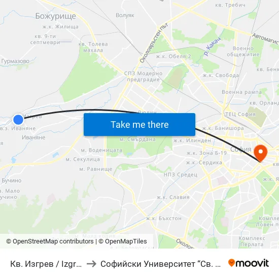 👋 Кв. Изгрев / Izgrev Qr. (0842) to Софийски Университет “Св. Климент Охридски"" map