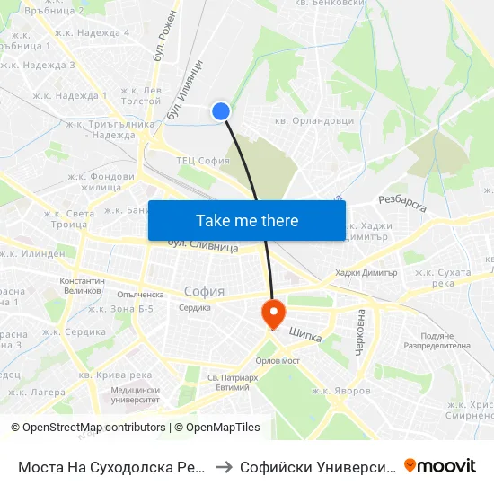 Моста На Суходолска Река / Suhodolska River Bridge (1506) to Софийски Университет “Св. Климент Охридски"" map
