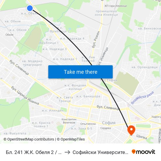Бл. 241 Ж.К. Обеля 2 / Bl. 241, Obelya 2 Qr. (0171) to Софийски Университет “Св. Климент Охридски"" map